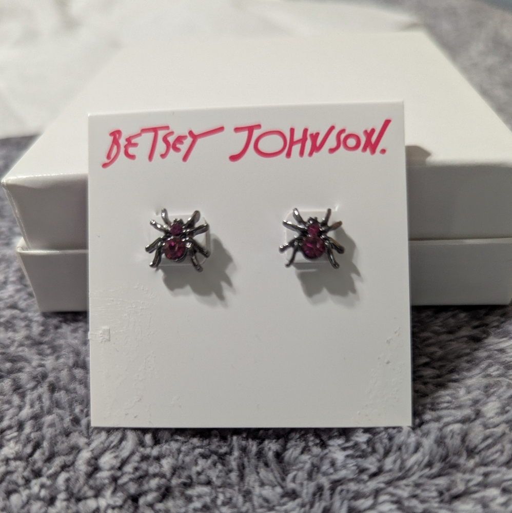 Betsey Johnson Silver and Pink Spider earrings